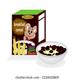 ilustración vectorial sobre el cereal de desayuno de chocolate comercial. 