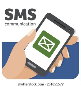 Vector illustration about the communication via SMS