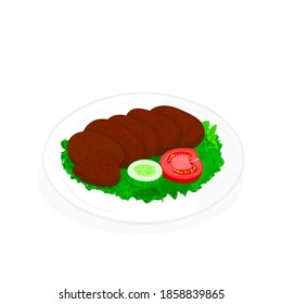 vector illustration about corned beef on the plate. corned beef is one of processed food source of protein.