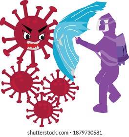 Vector Illustration About A Corona Task Force Is Spraying Disinfectant To Kill The Corona Virus.