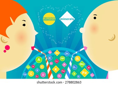 Vector illustration about a diet and a healthy lifestyle, cartoon couple
