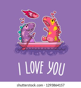 Vector illustration about Dinozaur in love for happy Valentine's Day