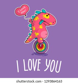 Vector illustration about Dinozaur in love for happy Valentine's Day