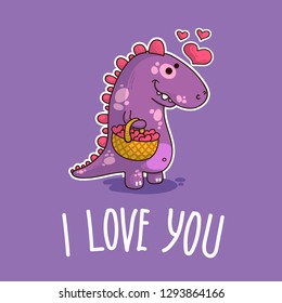 Vector illustration about Dinozaur in love for happy Valentine's Day