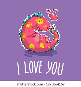 Vector illustration about Dinozaur in love for happy Valentine's Day