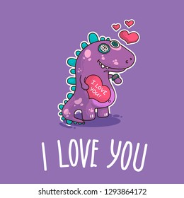 Vector illustration about Dinozaur in love for happy Valentine's Day