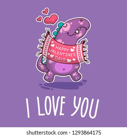 Vector illustration about Dinozaur in love for happy Valentine's Day