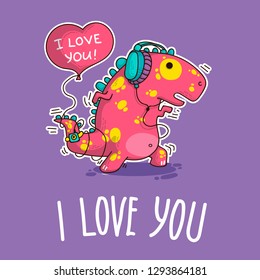 Vector illustration about Dinozaur in love for happy Valentine's Day