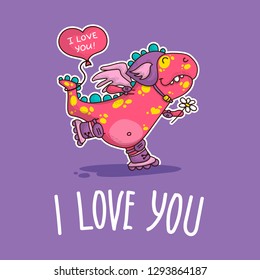 Vector illustration about Dinozaur in love for happy Valentine's Day