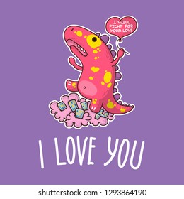 Vector illustration about Dinozaur in love for happy Valentine's Day