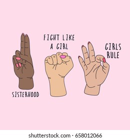 Vector illustration about feminism. Girls rule. Sisterhood. Fight like a girl. Icon, print, sticker, design element