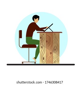 vector illustration about freelancer illustrator doing her / his job