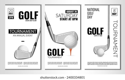 Ilustración vectorial sobre torneo de golf, partido, juego. Usar como publicidad, invitación, pancarta, afiche
