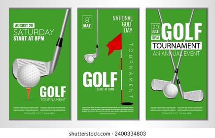 Ilustración vectorial sobre torneo de golf, partido, juego. Usar como publicidad, invitación, pancarta, afiche
