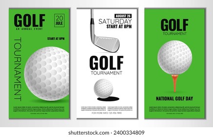 Ilustración vectorial sobre torneo de golf, partido, juego. Usar como publicidad, invitación, pancarta, afiche
