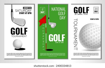 Ilustración vectorial sobre torneo de golf, partido, juego. Usar como publicidad, invitación, pancarta, afiche
