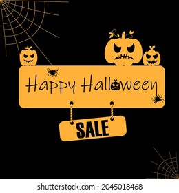 Vector illustration about Halloween sale. Pumpkins and text Happy Halloween