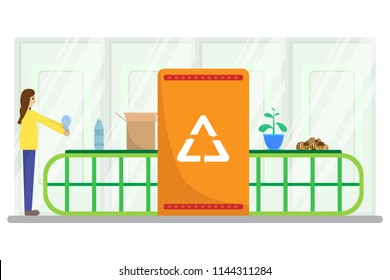 Vector illustration about the industry of waste recycling. Nature protection.