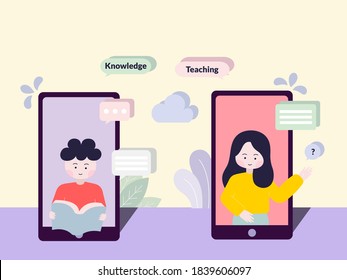 Vector illustration about learning and teaching by online