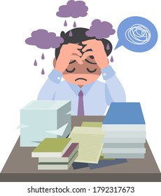 Vector illustration about man feel overwhelmed and stressful about his work