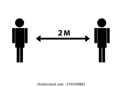 Vector illustration about nesessity of keeping social distancing between people. Sign for attracton human attention in pablic place.