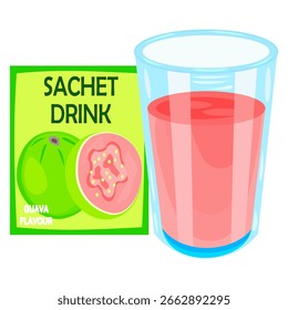 Ilustración vectorial sobre la bebida sobre sobre envasado con sabor a guayaba