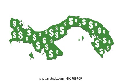 Vector illustration about Panama papers  - map with dollar signs on white background.