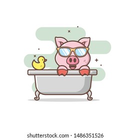 vector illustration about pig taking a bath