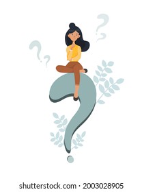 Vector illustration about the question of choosing and making the right decision. The choice of the company's work strategy. A big question marks. Making business decisions