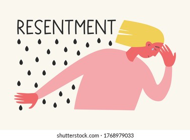 Vector illustration about resentment and its negative impact on health. Mental health illustration.