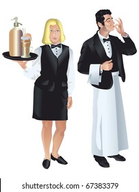vector illustration about restaurant service young waiter and waitress cute