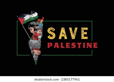 vector illustration about save palestine. t shirt design with black background