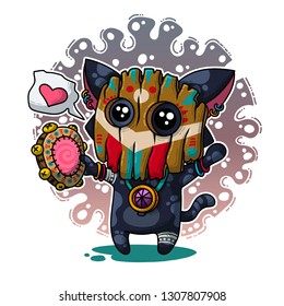 Vector illustration about Shaman Cat in love for happy Valentine's Day
