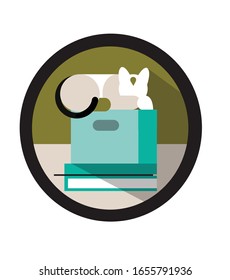 Vektorillustration-Illustration über Studium, Bildung. Eine Katze schläft auf einem Stapel Bücher.