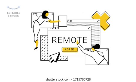 Vector illustration about telwork. . Vector illustration about telwork. Outline minimalism set