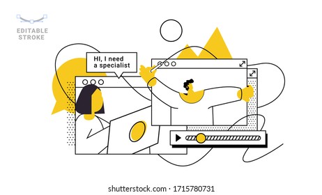 Vector illustration about telwork. . Vector illustration about telwork. Outline minimalism set