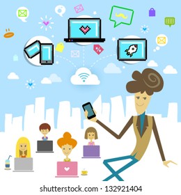 vector illustration about using internet