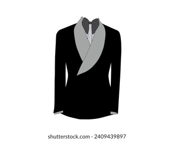 Vector illustration about wearing a black Tuxedo on a white background.  Formal clothing and fashion theme concept