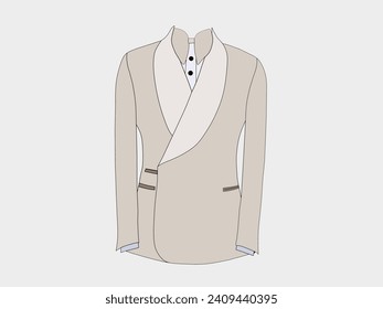 Vector illustration about wearing a white Tuxedo on a white background.  Formal clothing and fashion theme concept