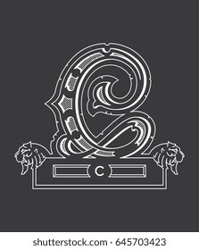 Vector illustration about white on black alphabet letter C