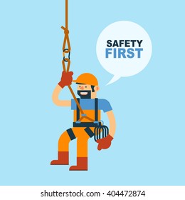 Vector Illustration about Worker and Safety Rope for Climbing, Safety in Workplace.