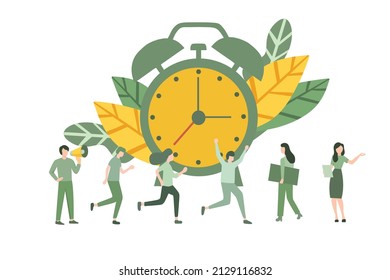 Vector illustration about working hours concept. employee productivity, teamwork, project deadline, flat design for website, banner and flyer.