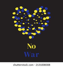 Vector illustration of the Absence of war with the heart in the colors of the flag of Ukraine, isolated on a black background