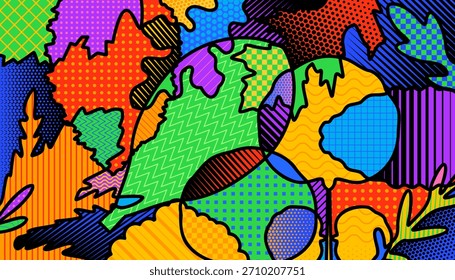 Vector illustration of abstact vegetables and leaves mix salad background. 
