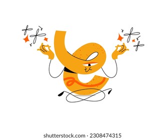 Vector illustration abstarct character- curve doing yoga, meditation. Groovy sticker for print