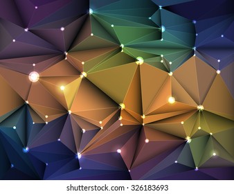 Vector illustration Abstract 3D Geometric, Polygonal, Triangle pattern in molecule structure shape and multicolored background.