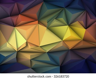 Vector Illustration Abstract 3D Geometric, Polygonal, Triangle Pattern Shape And Multicolored,blue, Purple, Yellow And Green Background