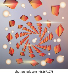Vector illustration of abstract 3d shapes in arranged in one point perspective spiral