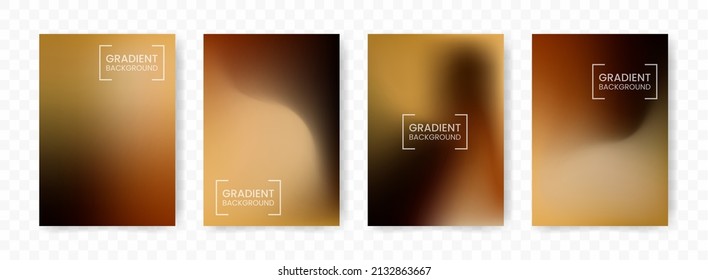 Vector illustration of abstract 4 shapes. Brown and black mesh gradient background on transparent background(PNG). A4 sized template. editable vector.