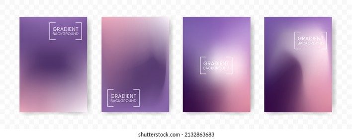 Vector illustration of abstract 4 shapes. purple and pink mesh gradient background on transparent background(PNG). A4 sized template. editable vector.